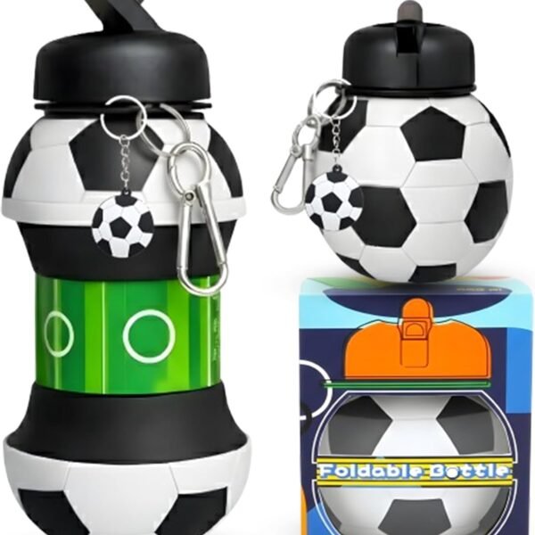 Mastery Football Collapsible Water Bottle - Football Gifts for Boys and Girls - Collapsible Water Bottle with Keychain Birthday Gift - Silicone Expandable Sports Water Bottle 550ml